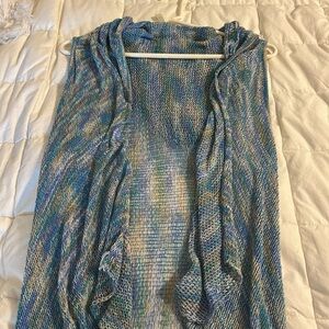 Blue Sleeveless Knit Long Kimono